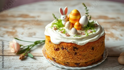 Wallpaper Mural Deliciously decorated Easter cake with colorful eggs and a cute bunny on a rustic wooden table Torontodigital.ca