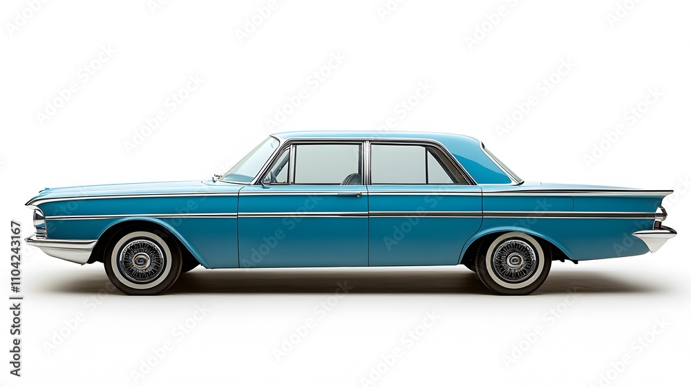 Obraz premium Vintage Old Car from the 1960s, on White Background, Wallpaper, Cover and Screen for Smartphone, PC, Laptop, 9:16 and 16:9 Format