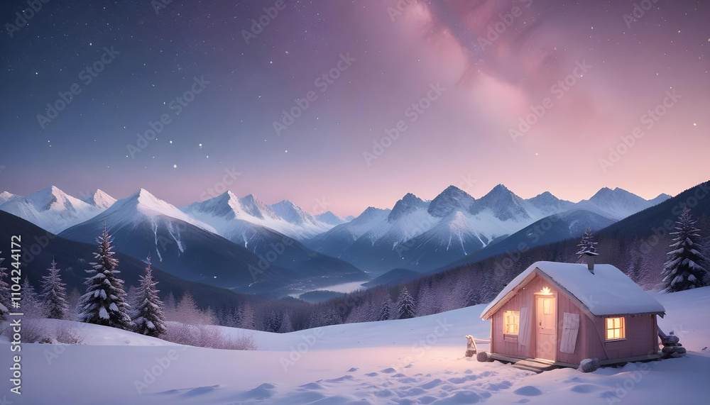 Fototapeta premium Snowy mountain peaks under a starry night sky