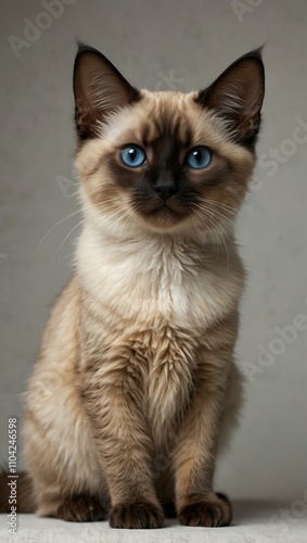 Baby Balinese cat standing, isolated on white background.