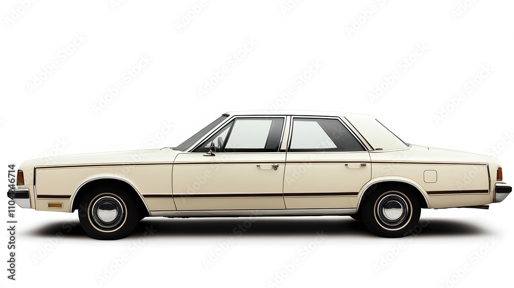 Naklejka premium Vintage Old Car from the 1980s, on White Background, Wallpaper, Cover and Screen for Smartphone, PC, Laptop, 9:16 and 16:9 Format