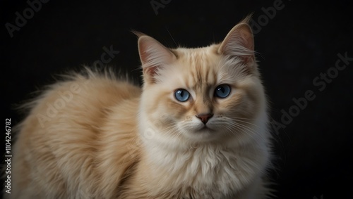 Baby Birman cat standing, isolated on black background.
