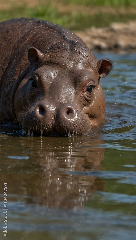 Baby hippopotamus playing in the water. Baby hippopotamus playing in the water.