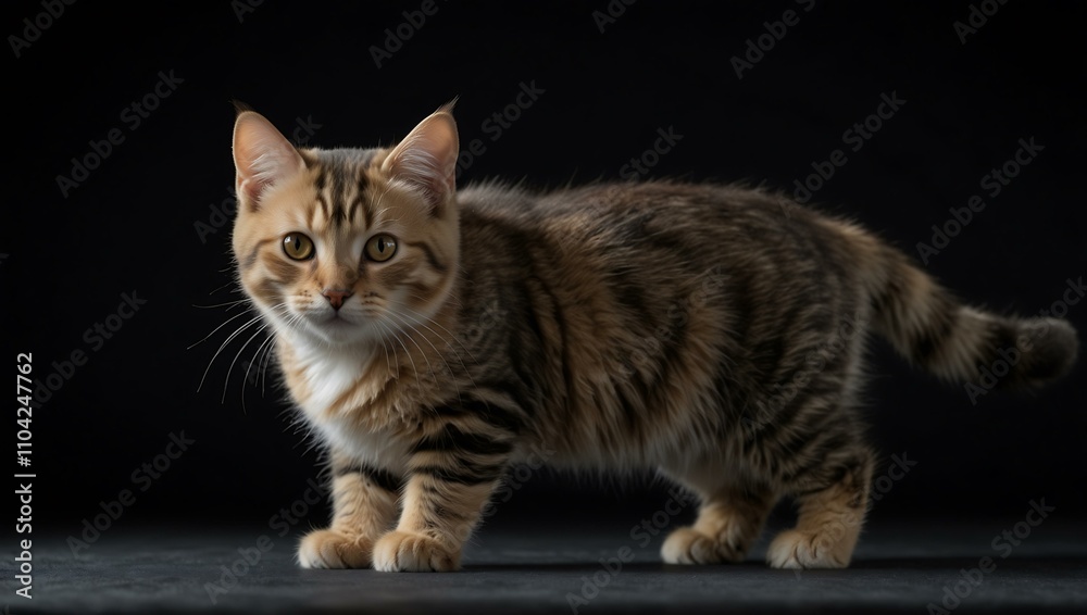 Baby Manx cat standing, isolated on black background. Baby Manx cat standing, isolated on black background.