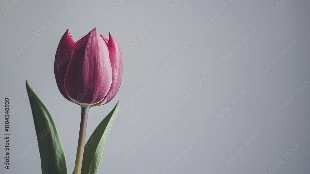 A solitary rich plum tulip against a muted grey background, close-up shot, Minimalist style A solitary rich plum tulip against a muted grey background, close-up shot, Minimalist style