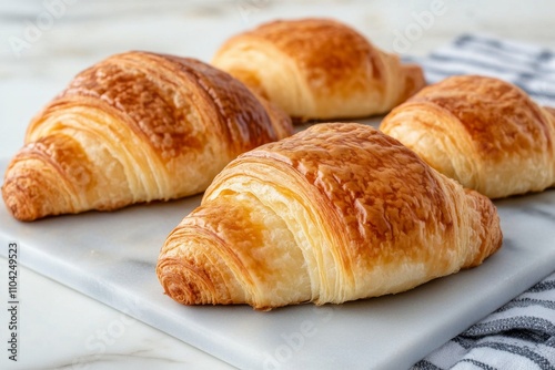 Freshly baked croissants sitting on a wooden board alongside a cup of coffee at a cozy cafe