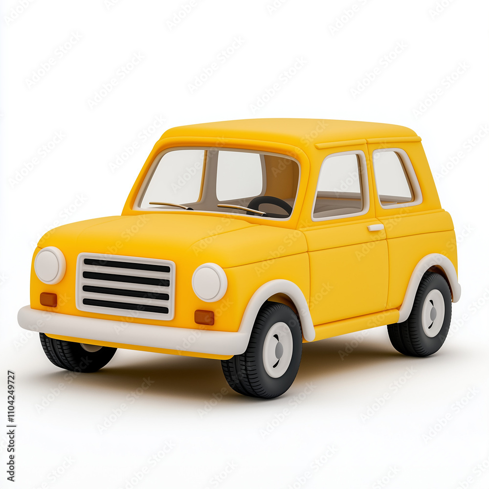 Cartoon yellow car, 3D plasticine icon, bright colors, isolated on white background Cartoon yellow car, 3D plasticine icon, bright colors, isolated on white background