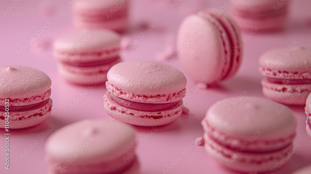 Homemade pink macaroons on a pink backdrop Homemade pink macaroons on a pink backdrop