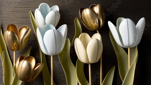 A set of golden tulip flowers light white and generative ai 