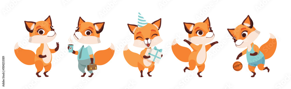 Cute Fox Character with Bushy Tail and Pretty Snout Vector Set Cute Fox Character with Bushy Tail and Pretty Snout Vector Set