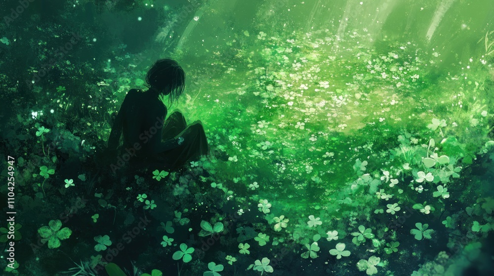 Fototapeta premium Enchanted Clover Meadow: A Serene Moment in Nature's Embrace