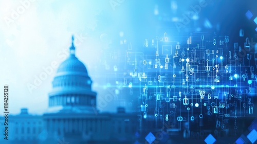 Digital Technology Concept Over US Capitol Building Background