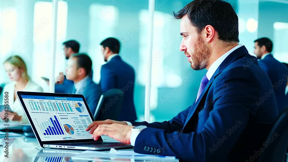Businessman Analyzing Financial Report in Corporate Meeting Businessman Analyzing Financial Report in Corporate Meeting