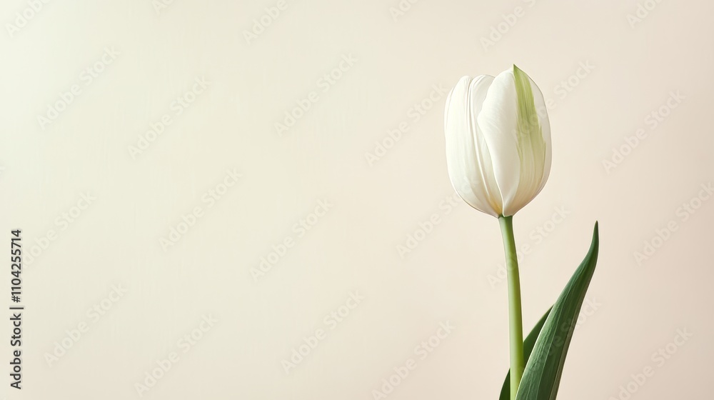 A solitary soft mint green tulip against a muted cream background, close-up shot, Minimalist style A solitary soft mint green tulip against a muted cream background, close-up shot, Minimalist style