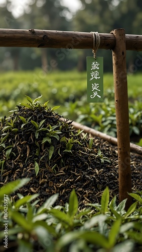Banner showcasing fresh green tea leaves in an herbal farm.