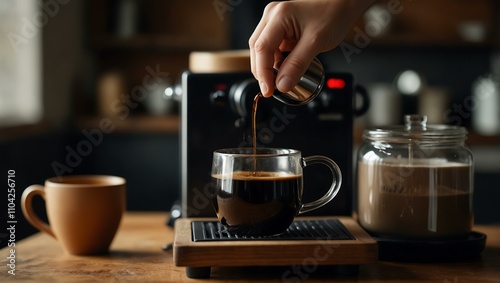 Barista brewing black coffee with an alternative method.