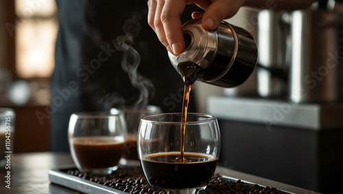 Barista brewing black coffee with an alternative method.