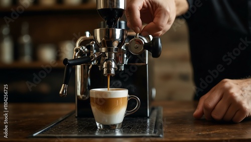 Barista pouring a fresh espresso shot.