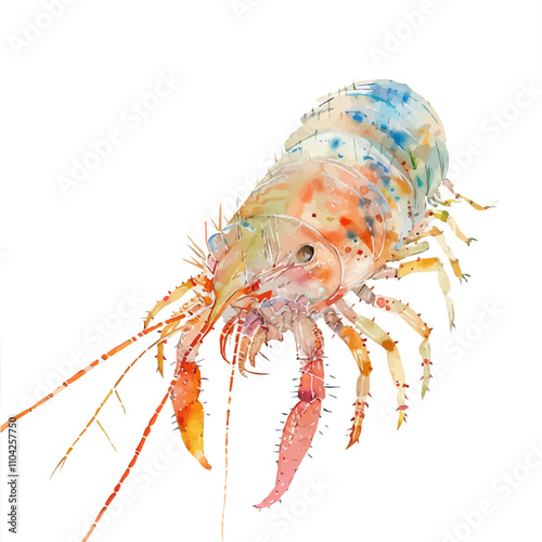 A watercolor drawing of Copepod, isolated on a white background. Copepod vector.