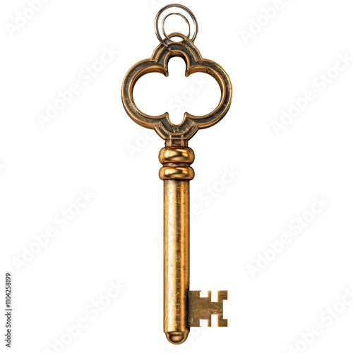 3D gold key, isolated on transparent background