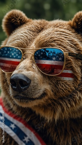 Bear wearing U.S. flag-themed sunglasses. photo