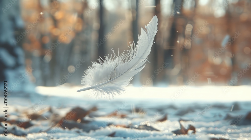 White feather floating in the air. White feather floating in the air.