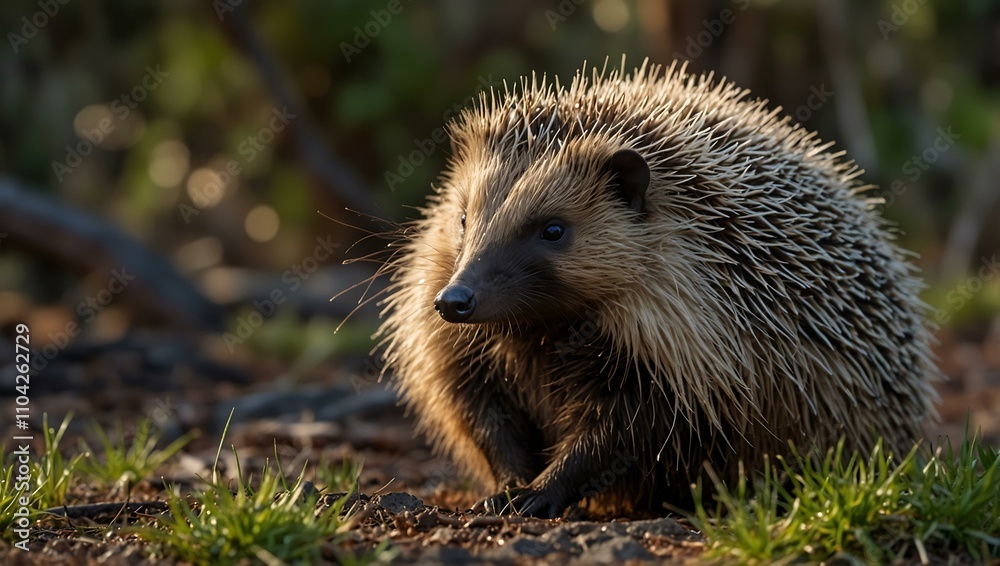 Fototapeta premium Beautiful echidna in the Tasmanian outback, Australian wildlife in spring.