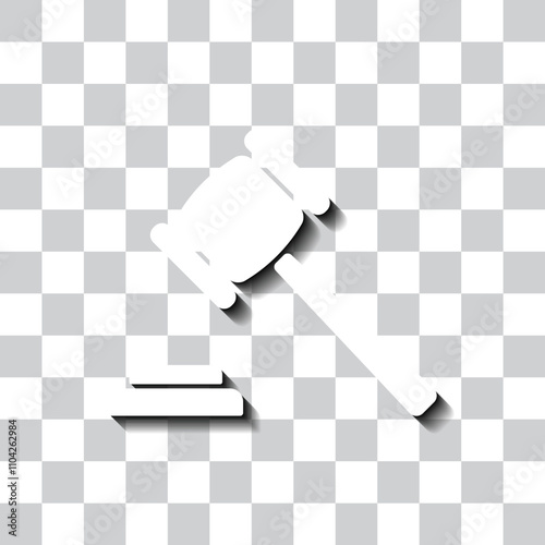 Judge gavel simple icon vector. Flat design. White with shadow on transparent grid