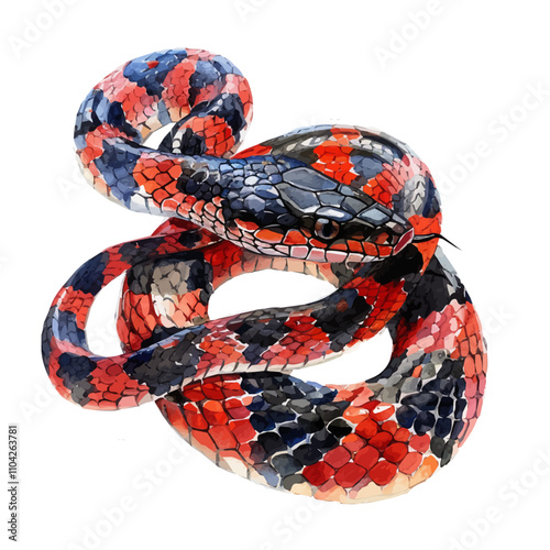 A watercolor painting of Coral Snake, isolated on a white background. Coral Snake vector.