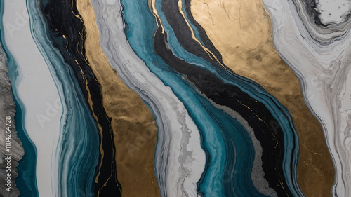 Suminagashi Textur in Gold Petrol Weiß Schwarz - Hintergrund