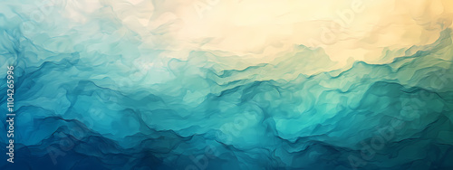 Wallpaper Mural An abstract ocean landscape showcasing soothing shades of blue and teal, with soft gradients blending into a warm golden hue above, evoking tranquility. Torontodigital.ca