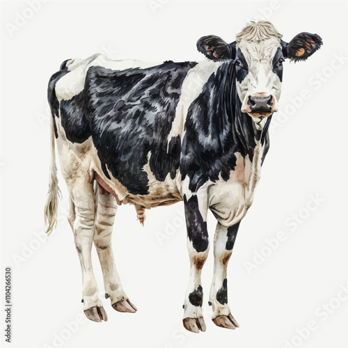 A watercolor drawing of Cow, isolated on a white background. Cow vector.