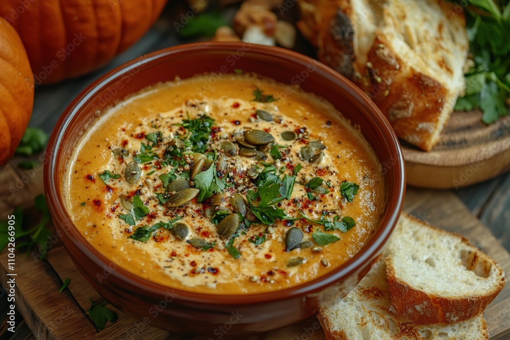 Pumpkin soup with cream and seeds Pumpkin soup with cream and seeds