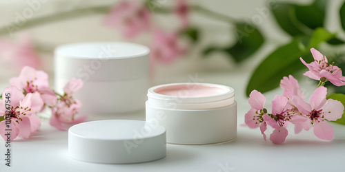 Wallpaper Mural Gentle Skincare Products with Floral Accents on Pink Background Torontodigital.ca