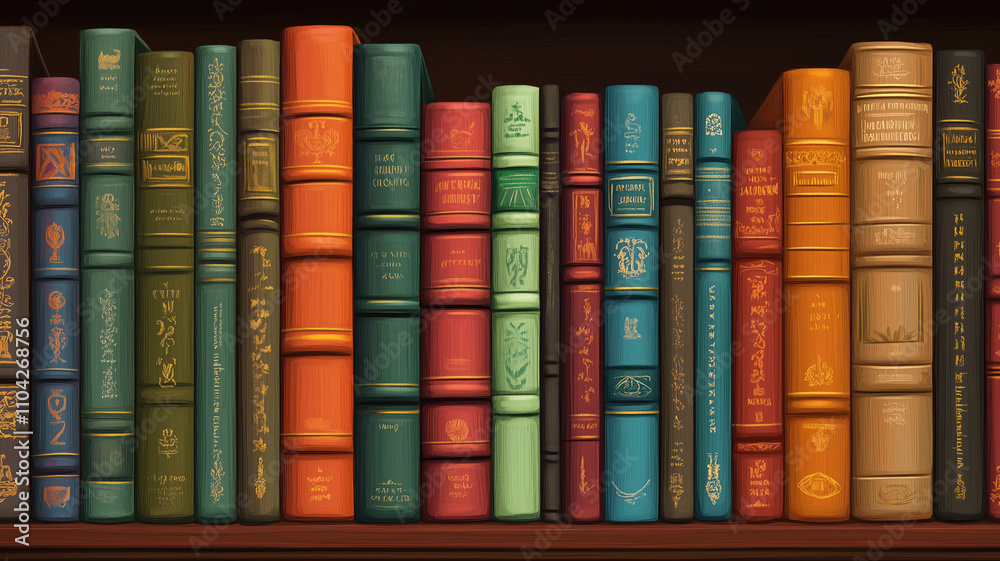 Fototapeta premium Close up of library books on shelf. Generative AI