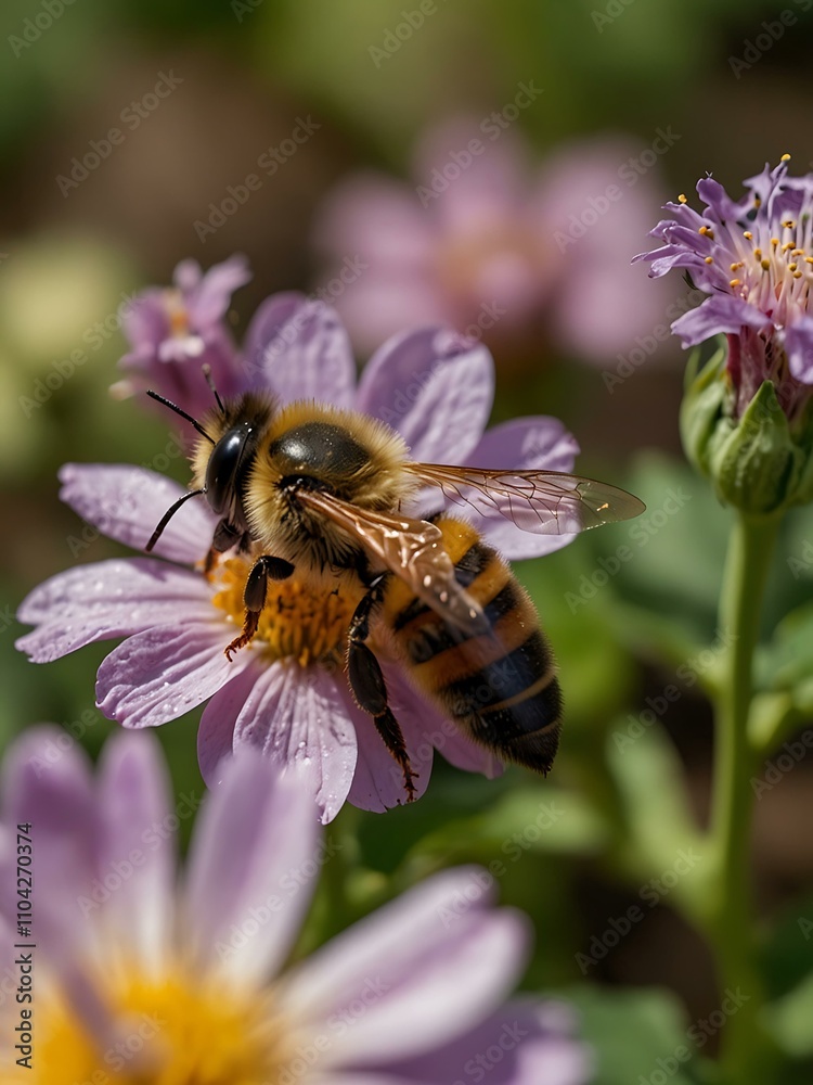 Bee on a flower in a garden. Bee on a flower in a garden.