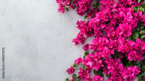 A vibrant fuchsia bougainvillea against a muted gray background, close-up shot, Minimalist style