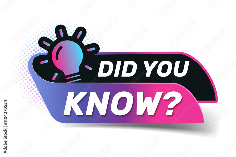 Did You Know label design with light bulb and rays. Logo design. Did you know with question mark, banner vector design stock illustration.

