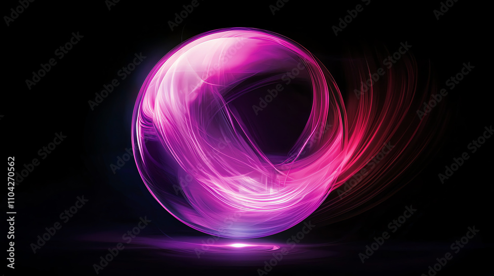 Dynamic energy orb radiating vibrant purple hues in a dark environment Dynamic energy orb radiating vibrant purple hues in a dark environment
