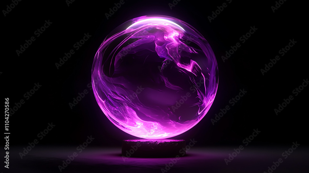 Dazzling dynamic energy orb glowing vividly in shades of purple on a dark background Dazzling dynamic energy orb glowing vividly in shades of purple on a dark background