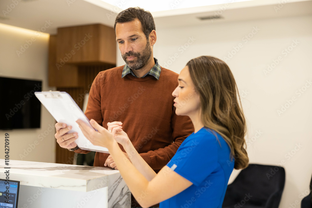 A man and woman in a modern office setting review documents together, engaging thoughtfully across a marble desk, showcasing teamwork and professional interaction. A man and woman in a modern office setting review documents together, engaging thoughtfully across a marble desk, showcasing teamwork and professional interaction.