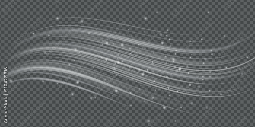 Stream of fresh wind png. Imitation of the exit of cold air from the air conditioner. Cold winter wind texture. Holiday vector blizzard. Christmas effect of a cold blizzard. Vector PNG.