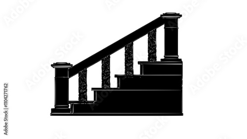 a drawing of a staircase with a banister and a handrail, stairs, stairway, railing, large staircase, staircase, isometric staircase, heavy outlines, height realistic details, detail structure