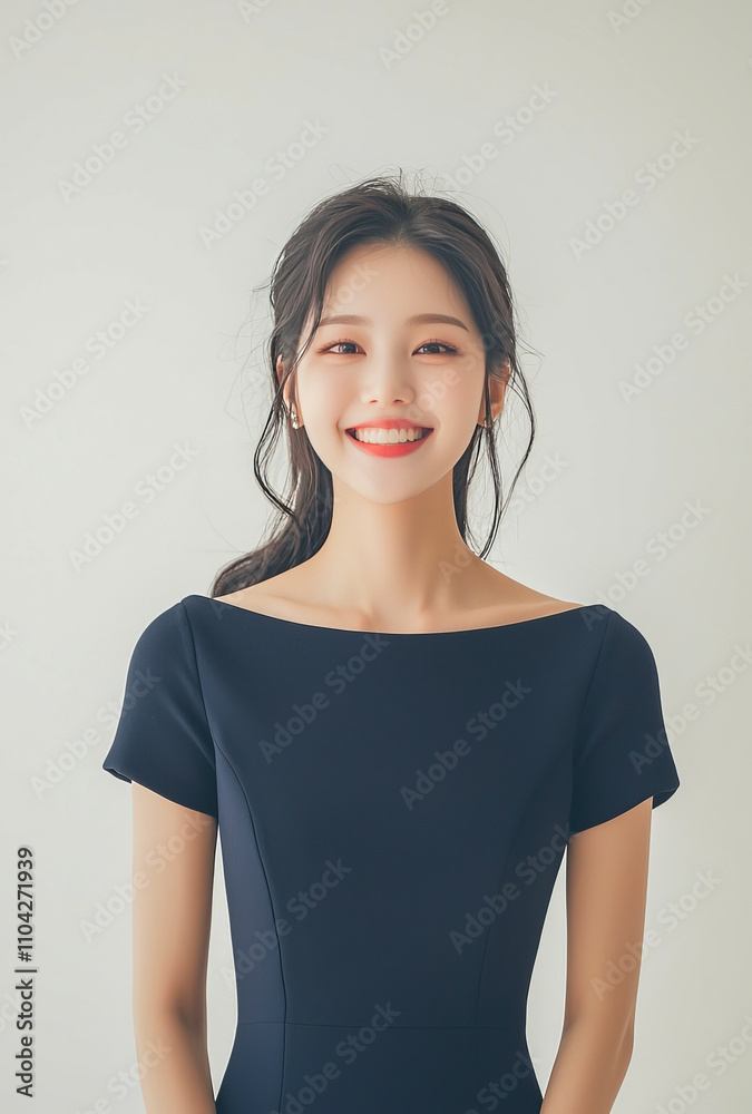 Smiling asian female young adult in elegant black dress Smiling asian female young adult in elegant black dress