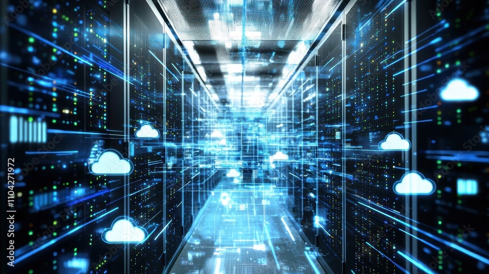 Modern Data Center with Secure Cloud Storage and Digital Connectivity in a Tech Environment Modern Data Center with Secure Cloud Storage and Digital Connectivity in a Tech Environment
