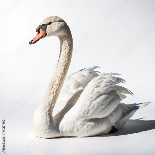 Swan In Water on white background  photo