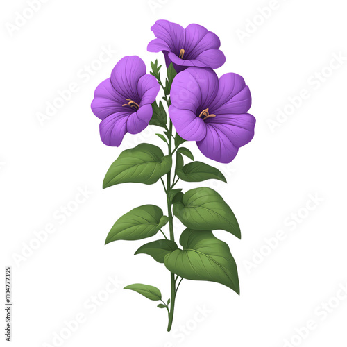 Beautiful purple flower blooming with green leaves. PNG