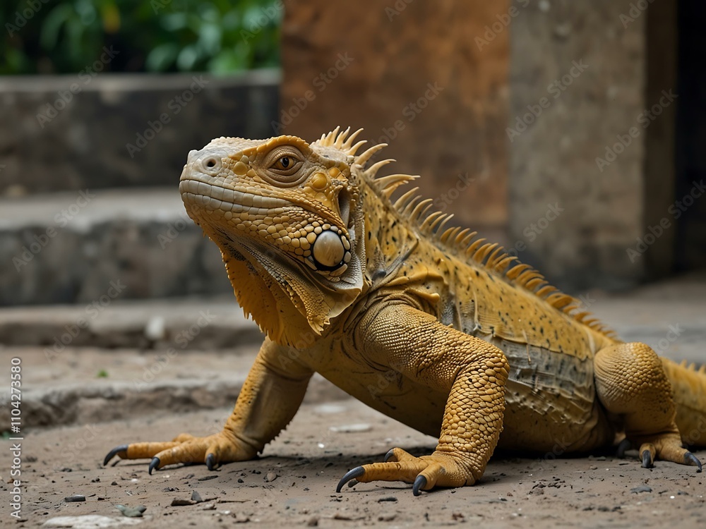 Obraz premium Big yellow iguana at a zoo in Yogyakarta.