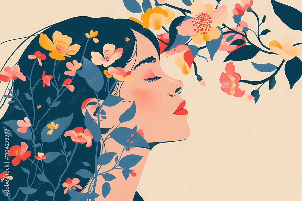 A serene illustration of a young woman with flowing hair adorned with vibrant flowers, capturing the essence of beauty and nature. A serene illustration of a young woman with flowing hair adorned with vibrant flowers, capturing the essence of beauty and nature.