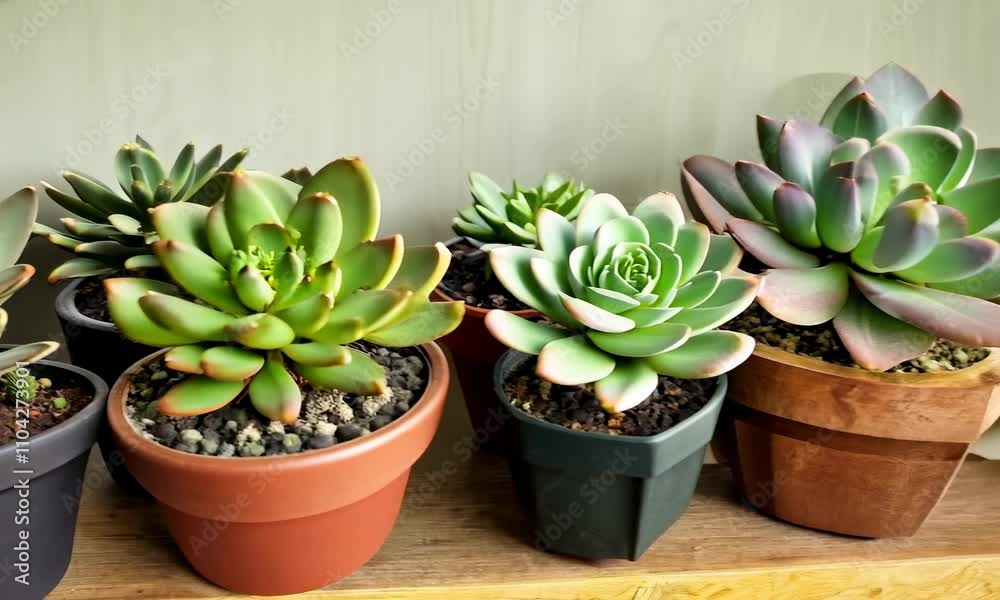 a collection of miniature succulents in pastel-colored ceramic pots arranged on a wooden shelf, showcasing the beauty of indoor gardening during the winter months, cozy atmosphere a collection of miniature succulents in pastel-colored ceramic pots arranged on a wooden shelf, showcasing the beauty of indoor gardening during the winter months, cozy atmosphere